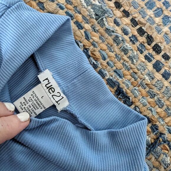 Dress Blue Bodycon L/S Ruched Cut Out Rib Drawstring L Ribbed Stretch Sexy Clubb - Picture 6 of 7